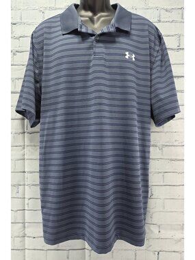 Under Armour Mens Loose Fit Gray & Navy Striped Polo 2XL